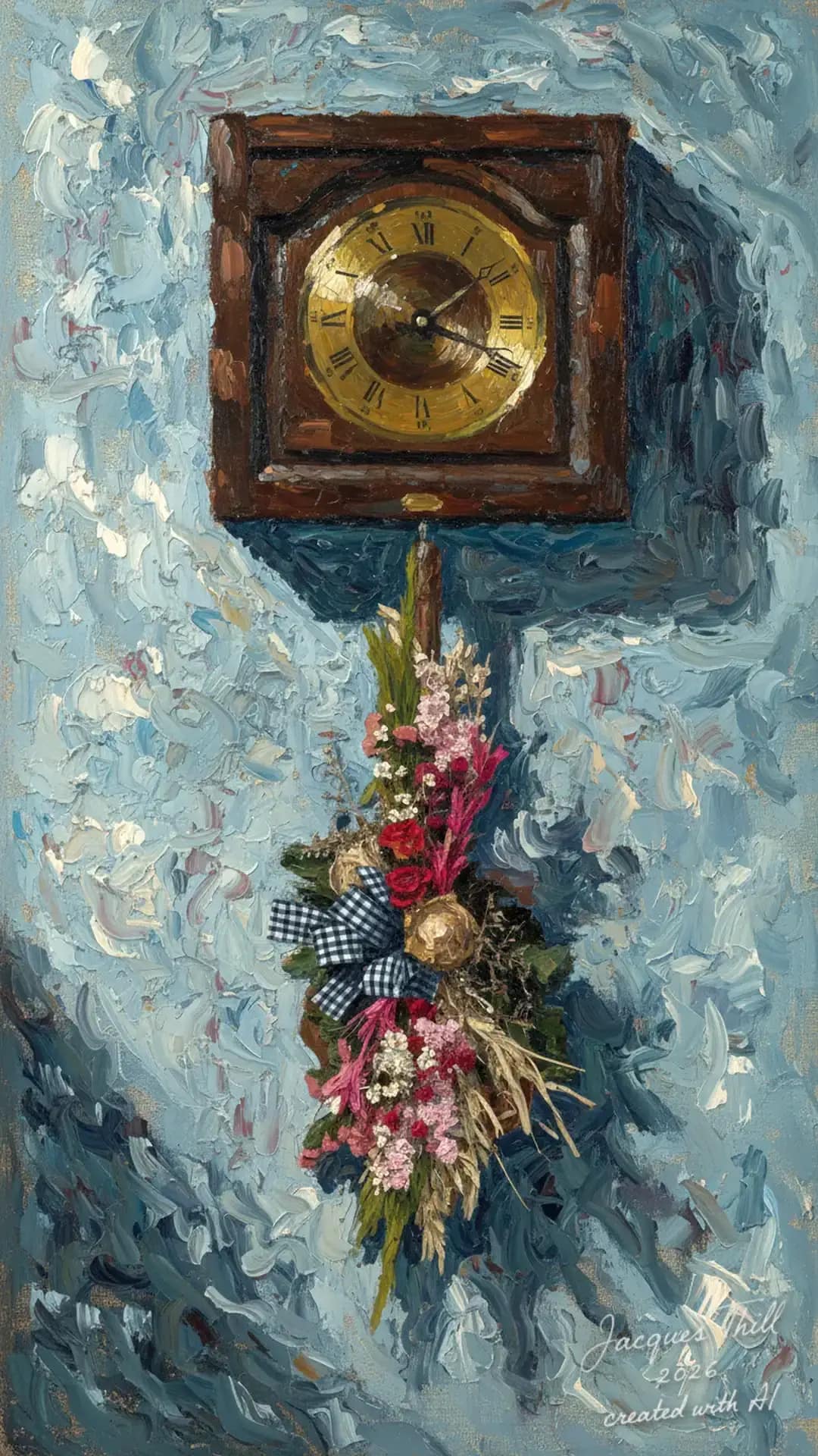 Moderne K&uuml;chenuhr in Hochformat an wei&szlig;er Wand montiert