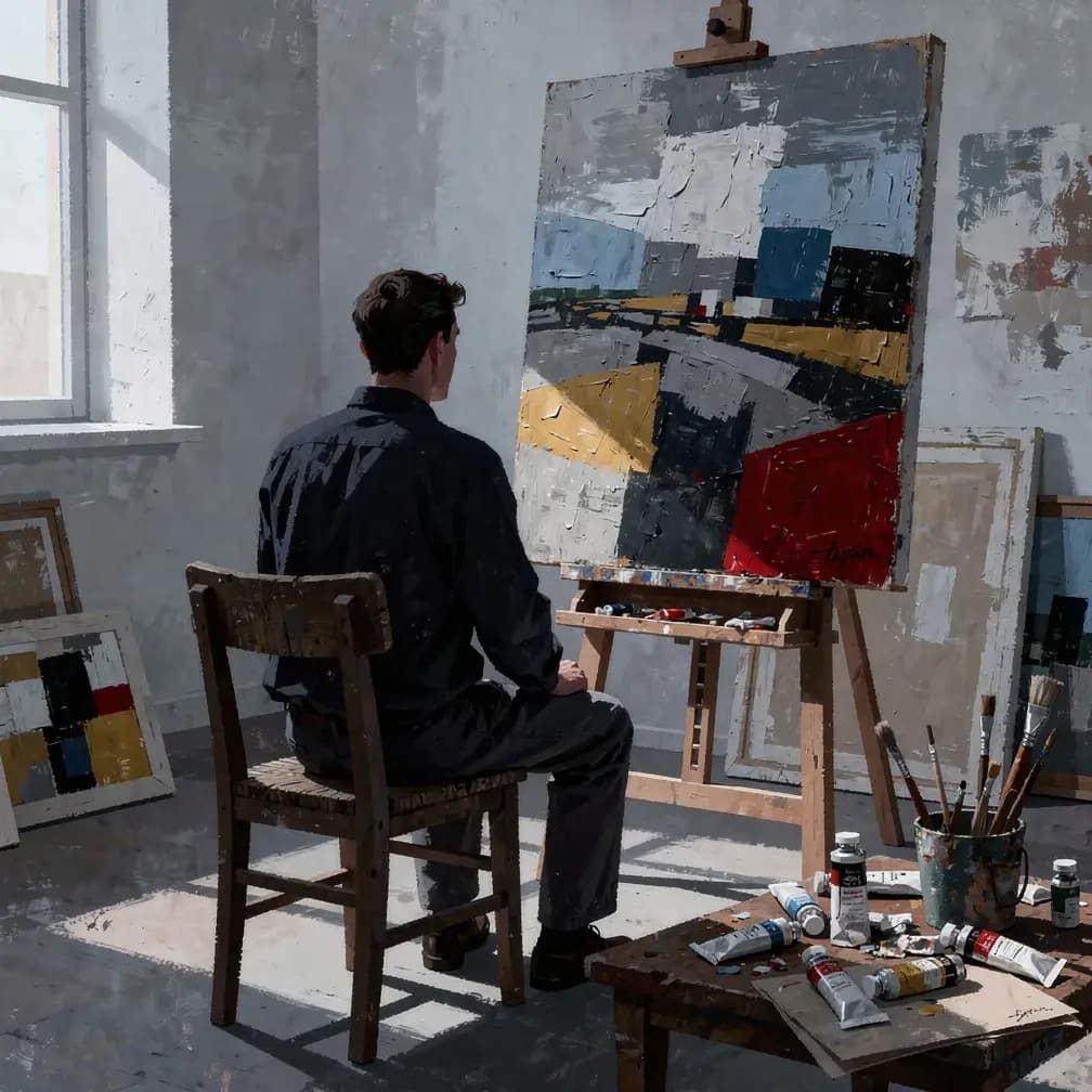 Gemälde von Nicolas de Staël mit kräftigen Farbflächen und abstrakter Komposition.